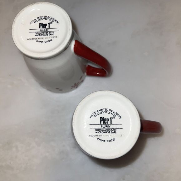 Pier 1 Christmas Coffee Mug Cup Holiday Hand Painted  SET OF 2 Flurry Snowflake - Picture 7 of 10